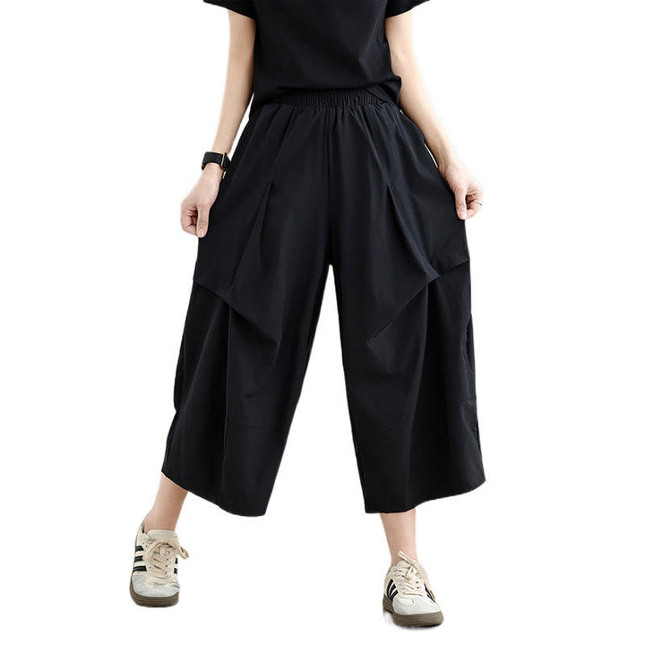 Pantalon large en coton à plis irréguliers et poches pour femme, motif Buddha Stones , été