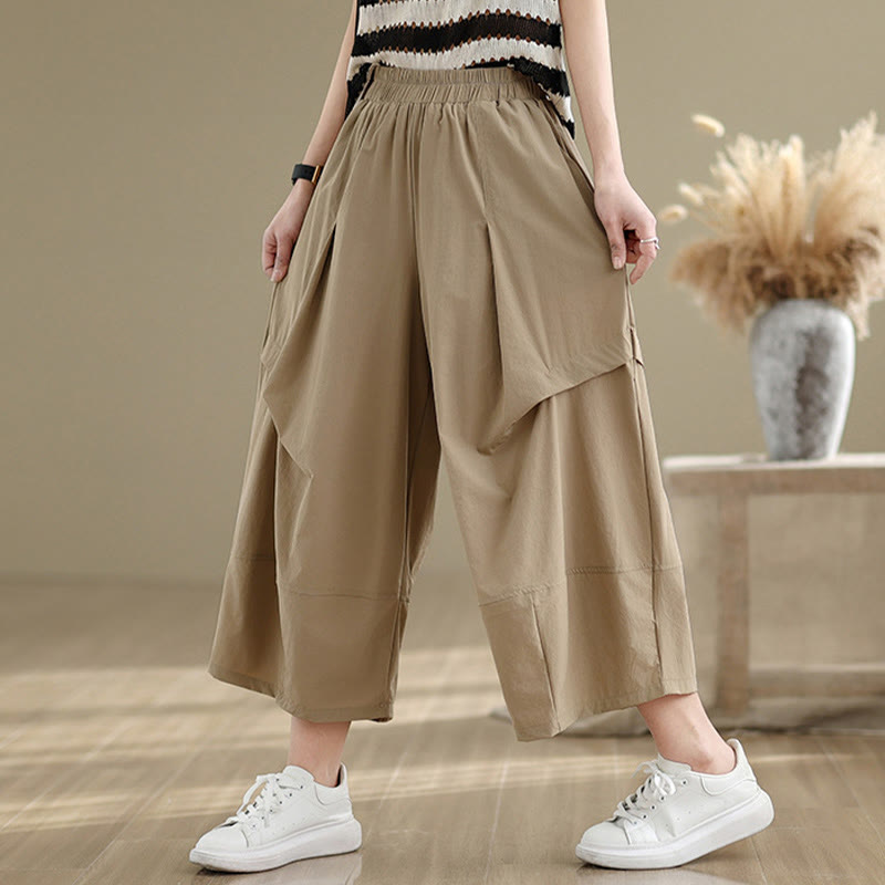 Pantalon large en coton à plis irréguliers et poches pour femme, motif Buddha Stones , été