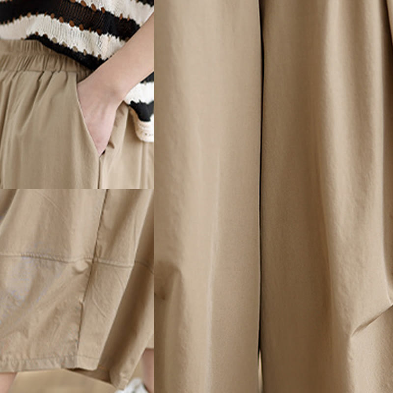 Pantalon large en coton à plis irréguliers et poches pour femme, motif Buddha Stones , été