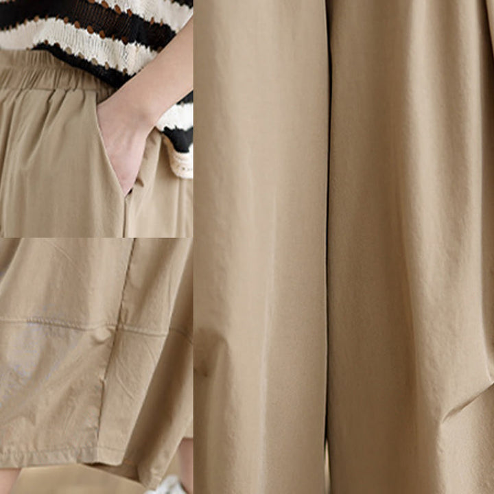 Pantalon large en coton à plis irréguliers et poches pour femme, motif Buddha Stones , été
