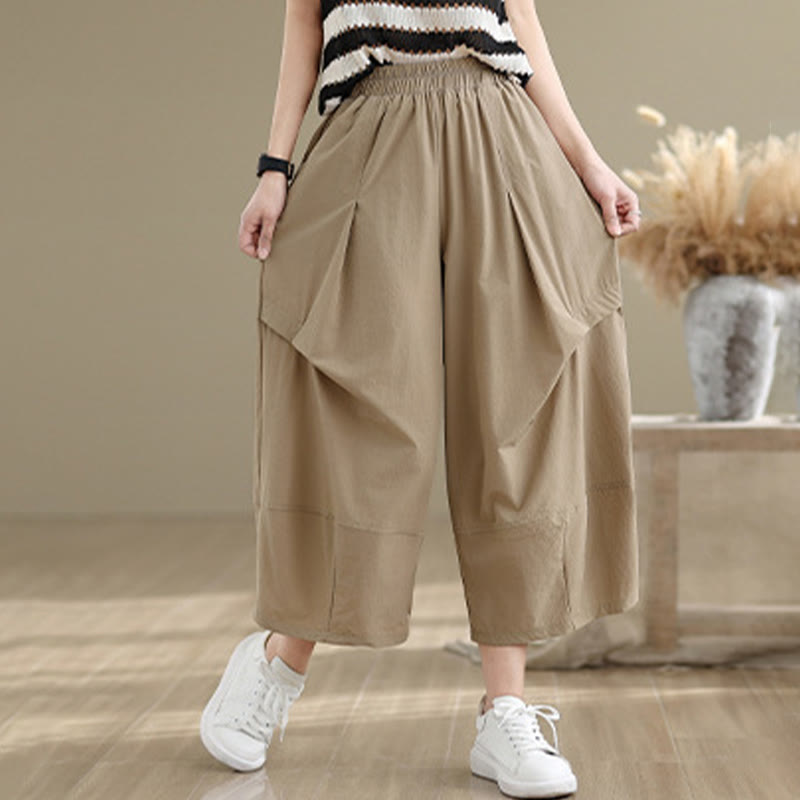 Pantalon large en coton à plis irréguliers et poches pour femme, motif Buddha Stones , été