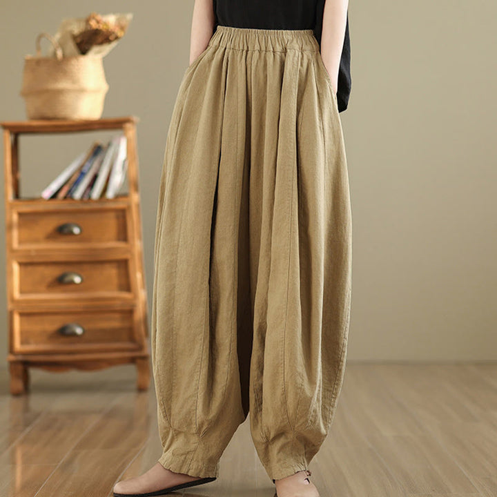 Pantalon large en coton et lin pour femme, avec poches, motif lanterne vintage et patchwork de Buddha Stones - image 17