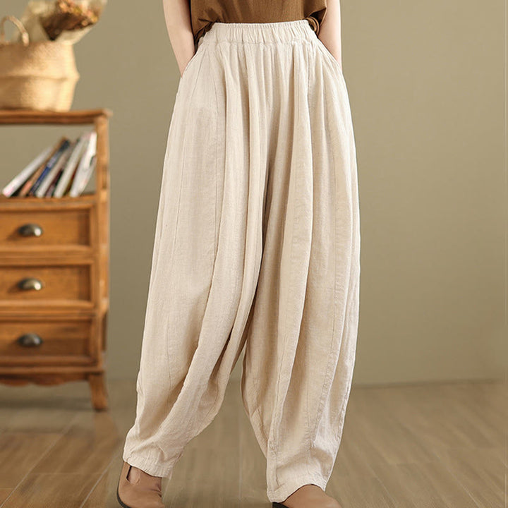 Pantalon large en coton et lin pour femme, avec poches, motif lanterne vintage et patchwork de Buddha Stones - image 20