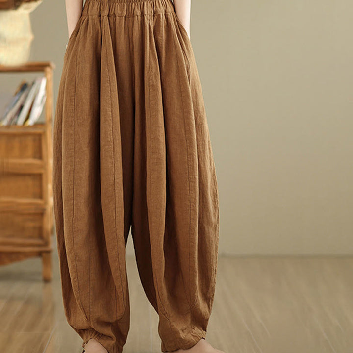 Pantalon large en coton et lin pour femme, avec poches, motif lanterne vintage et patchwork de Buddha Stones - image 5