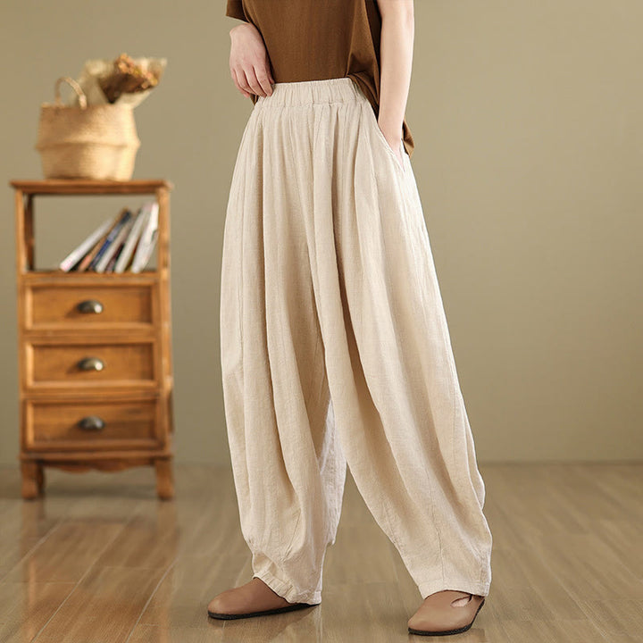 Pantalon large en coton et lin pour femme, avec poches, motif lanterne vintage et patchwork de Buddha Stones - image 22