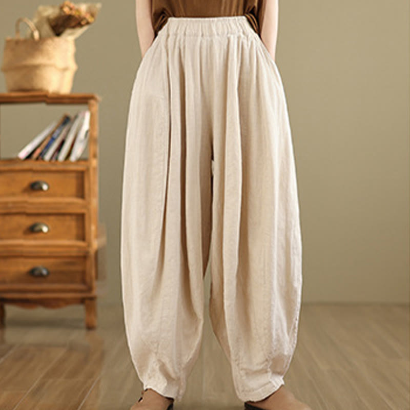 Pantalon large en coton et lin pour femme, avec poches, motif lanterne vintage et patchwork de Buddha Stones - image 19