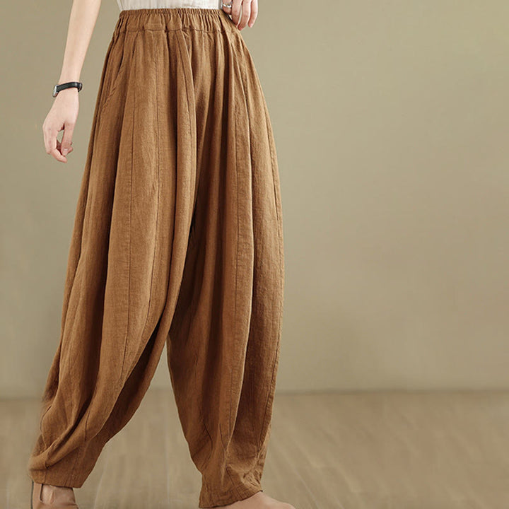 Pantalon large en coton et lin pour femme, avec poches, motif lanterne vintage et patchwork de Buddha Stones - image 6