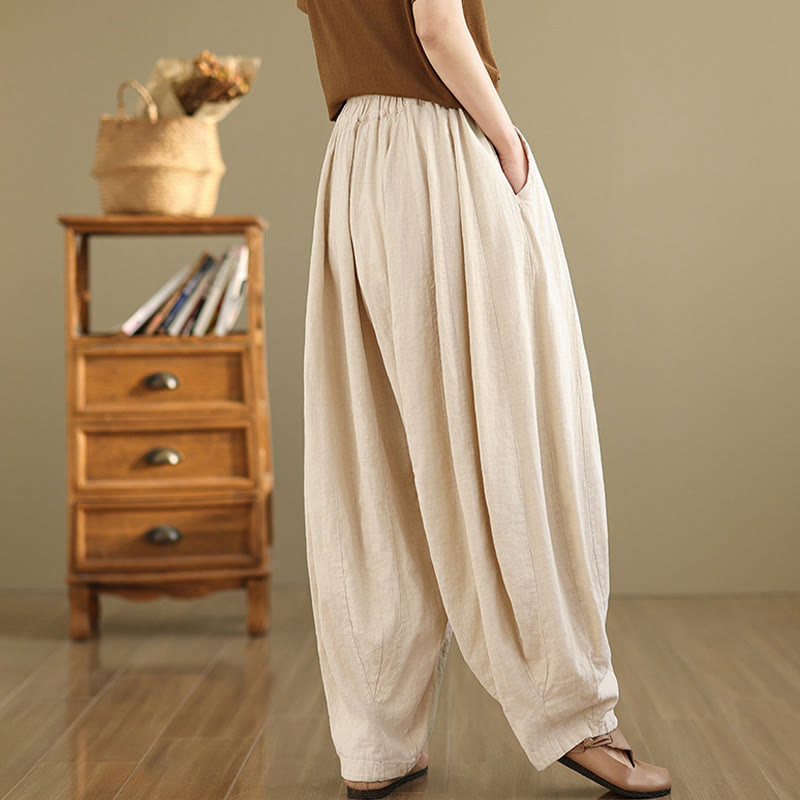 Pantalon large en coton et lin pour femme, avec poches, motif lanterne vintage et patchwork de Buddha Stones - image 23