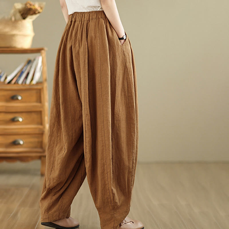 Pantalon large en coton et lin pour femme, avec poches, motif lanterne vintage et patchwork de Buddha Stones - image 3