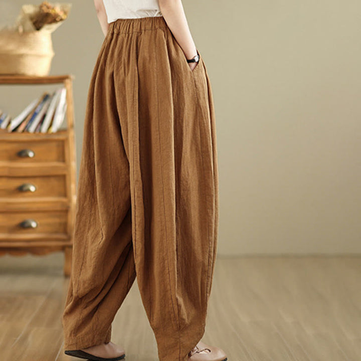 Pantalon large en coton et lin pour femme, avec poches, motif lanterne vintage et patchwork de Buddha Stones - image 3