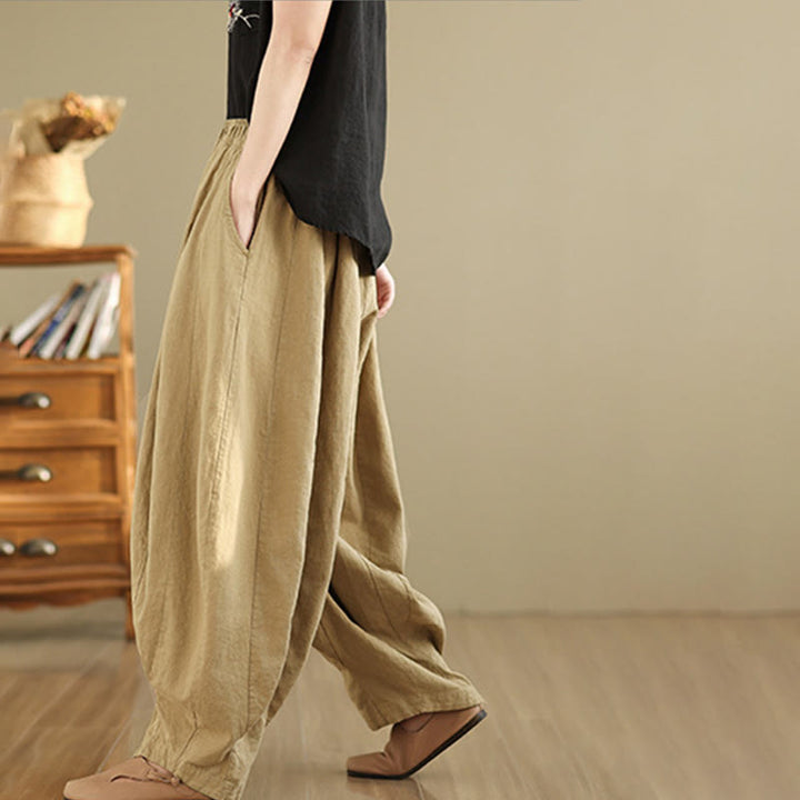 Pantalon large en coton et lin pour femme, avec poches, motif lanterne vintage et patchwork de Buddha Stones - image 14