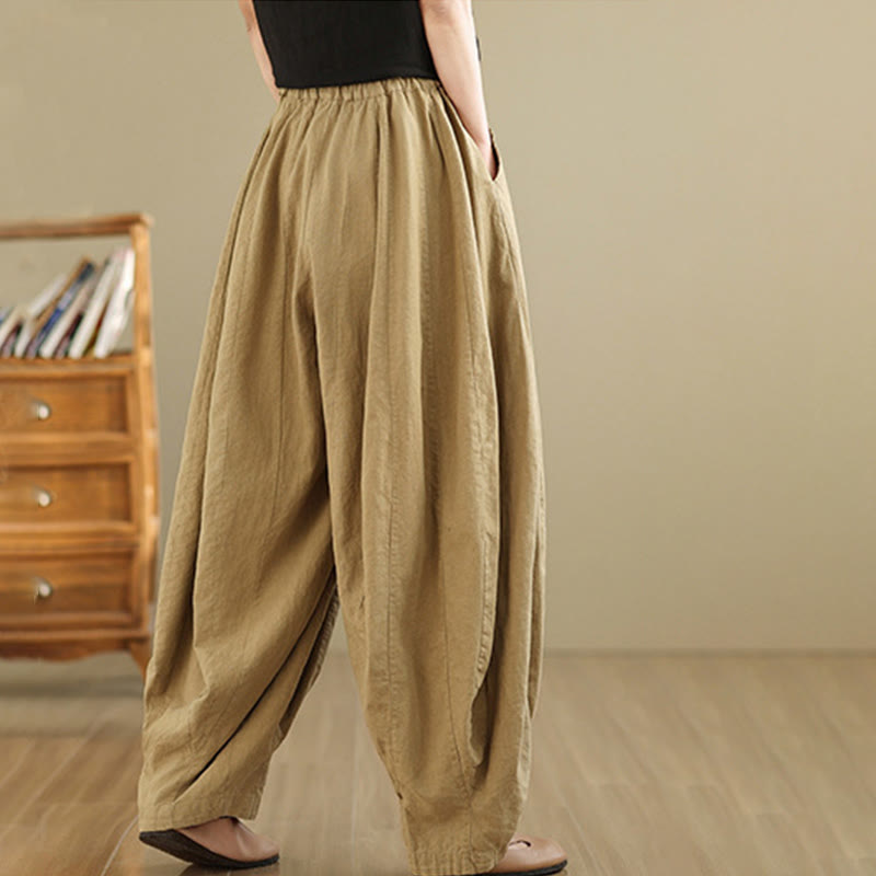 Pantalon large en coton et lin pour femme, avec poches, motif lanterne vintage et patchwork de Buddha Stones - image 16