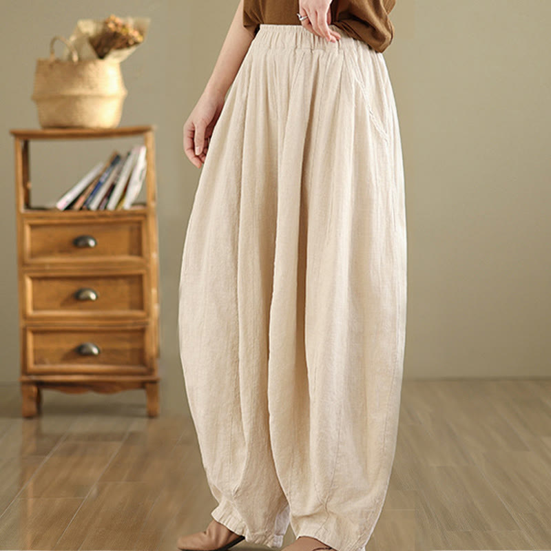 Pantalon large en coton et lin pour femme, avec poches, motif lanterne vintage et patchwork de Buddha Stones - image 21