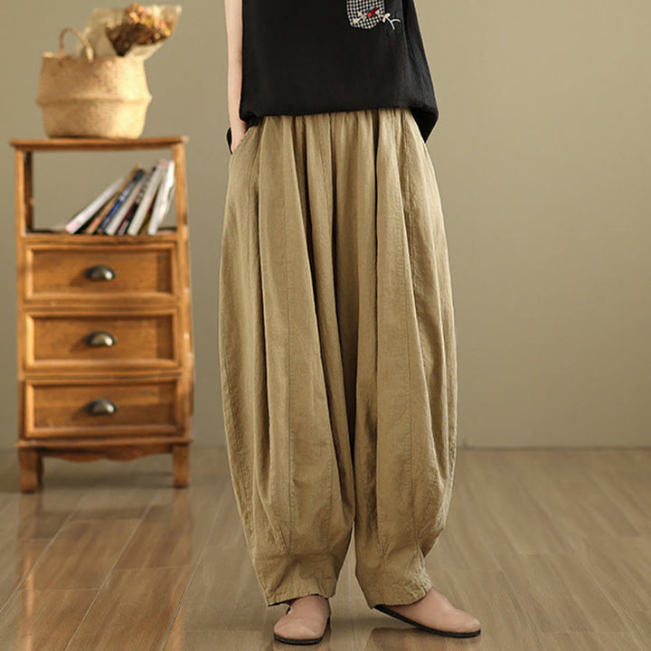 Pantalon large en coton et lin pour femme, avec poches, motif lanterne vintage et patchwork de Buddha Stones - image 15