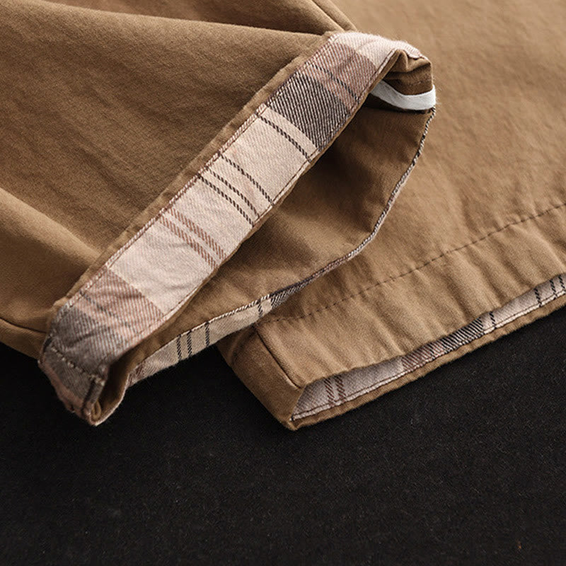 Pantalon sarouel court décontracté en coton avec poches pour femme, uni et à revers, motif Buddha Stones