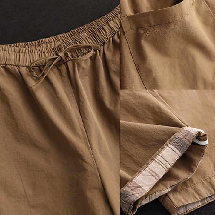 Pantalon sarouel court décontracté en coton avec poches pour femme, uni et à revers, motif Buddha Stones