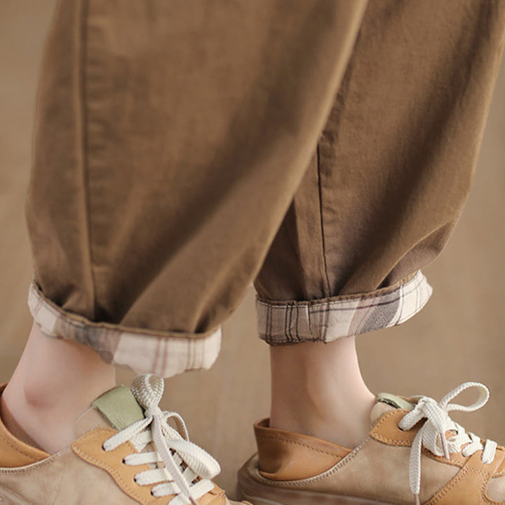 Pantalon sarouel court décontracté en coton avec poches pour femme, uni et à revers, motif Buddha Stones - image 6