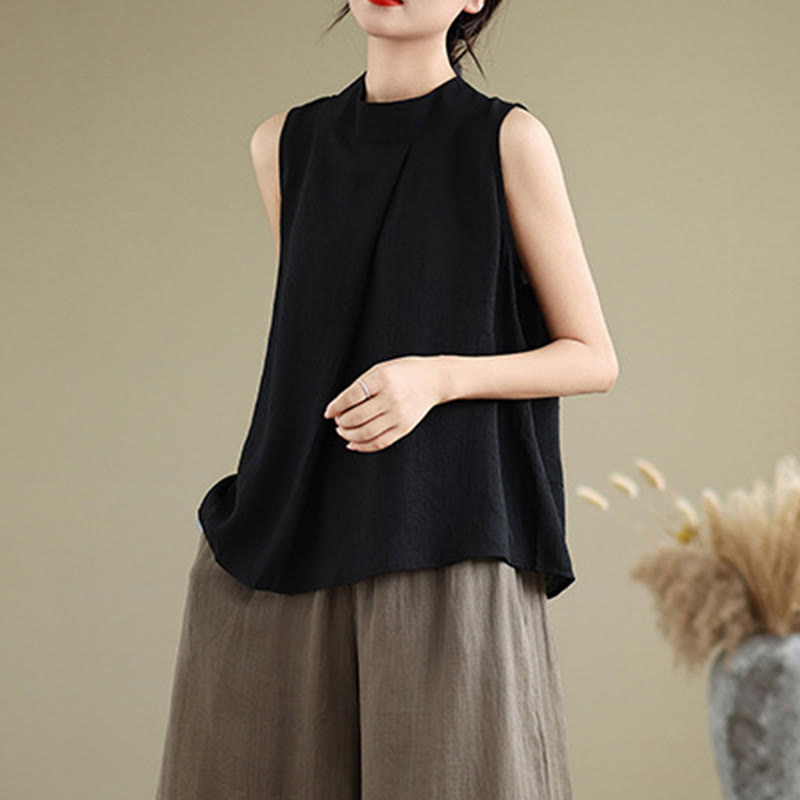 Gilet Buddha Stones manches décontracté en coton et lin avec col montant et boutons dans le dos pour femme - image 21