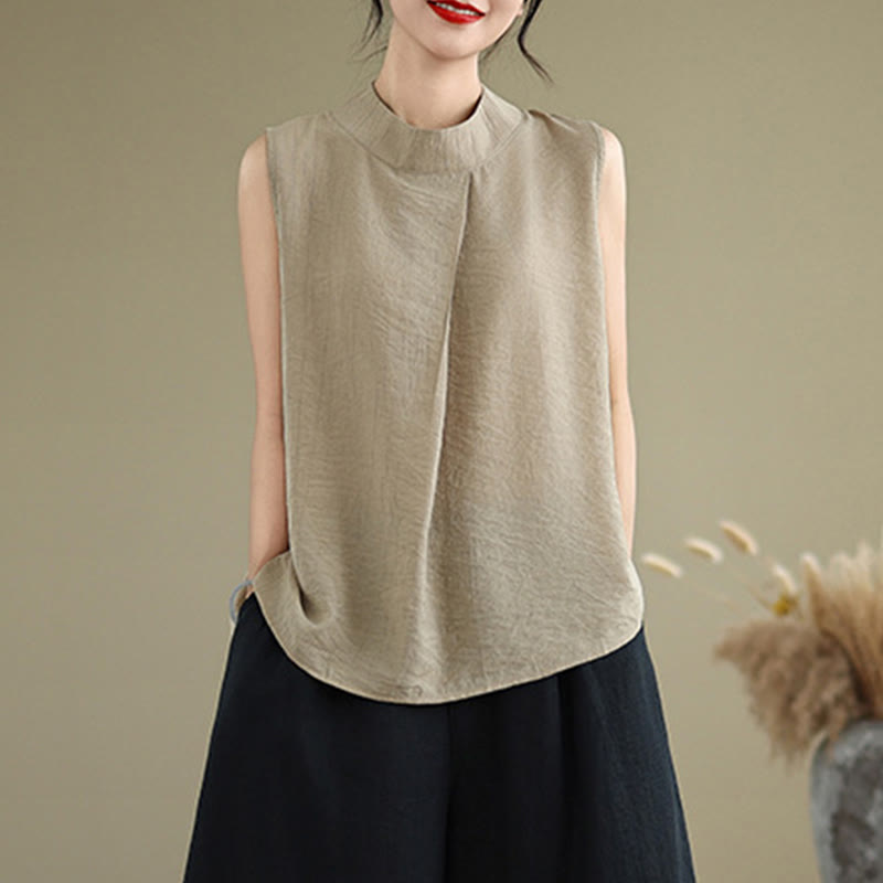 Gilet Buddha Stones manches décontracté en coton et lin avec col montant et boutons dans le dos pour femme - image 15