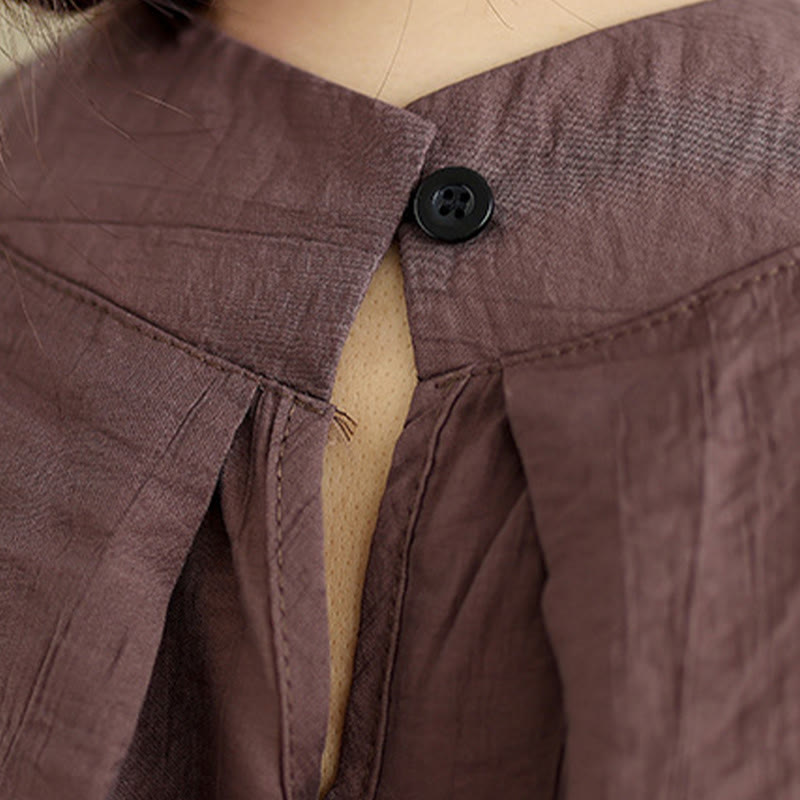 Gilet Buddha Stones manches décontracté en coton et lin avec col montant et boutons dans le dos pour femme - image 9