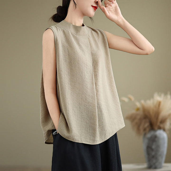 Gilet Buddha Stones manches décontracté en coton et lin avec col montant et boutons dans le dos pour femme - Jaune d'or pâle - US8-10，UK/AU12-14，EU40-42 (2XL) - image 11