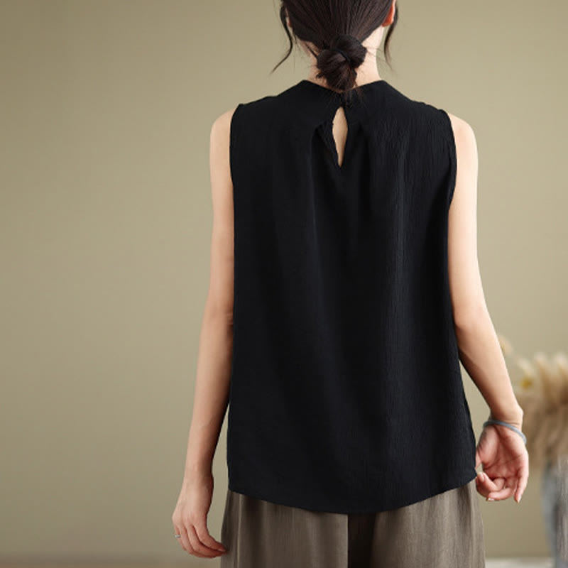 Gilet Buddha Stones manches décontracté en coton et lin avec col montant et boutons dans le dos pour femme - image 23