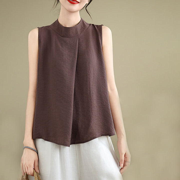 Gilet Buddha Stones manches décontracté en coton et lin avec col montant et boutons dans le dos pour femme - image 2