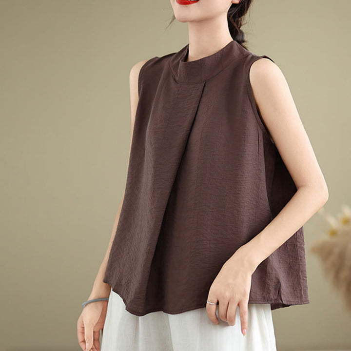 Gilet Buddha Stones manches décontracté en coton et lin avec col montant et boutons dans le dos pour femme - Bordeaux - US8-10，UK/AU12-14，EU40-42 (2XL) - image 0