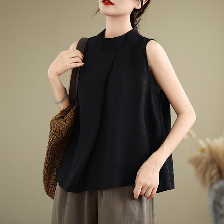 Gilet Buddha Stones manches décontracté en coton et lin avec col montant et boutons dans le dos pour femme - image 20