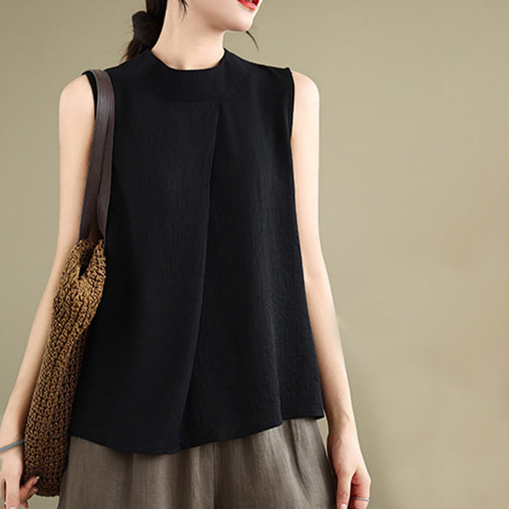 Gilet Buddha Stones manches décontracté en coton et lin avec col montant et boutons dans le dos pour femme - image 19