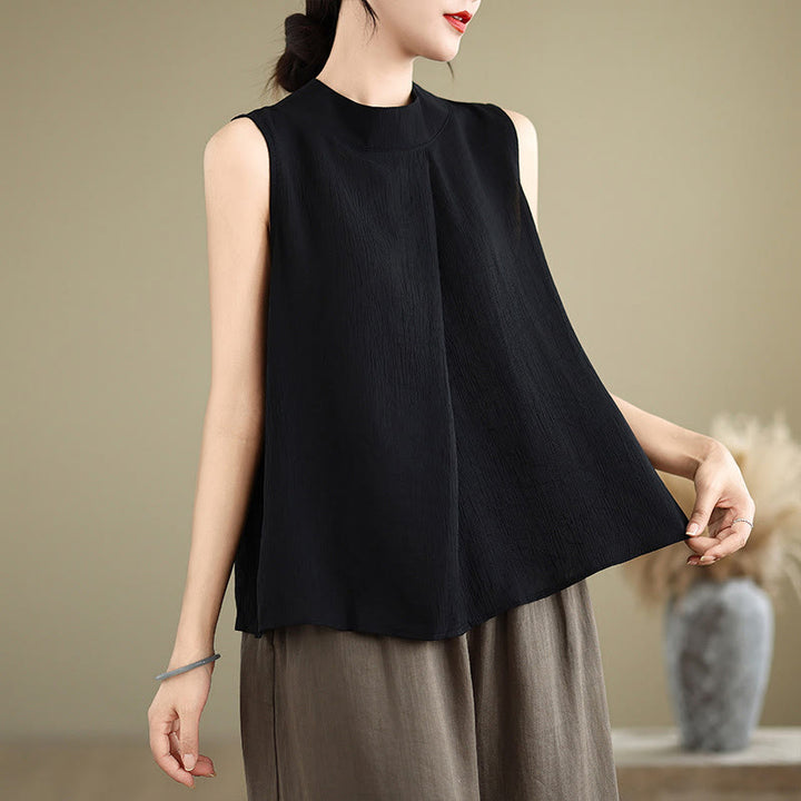 Gilet Buddha Stones manches décontracté en coton et lin avec col montant et boutons dans le dos pour femme - Noir - US8-10，UK/AU12-14，EU40-42 (2XL) - image 18