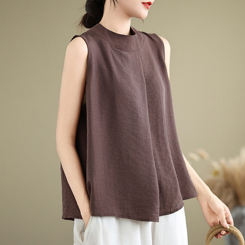 Gilet Buddha Stones manches décontracté en coton et lin avec col montant et boutons dans le dos pour femme - image 1