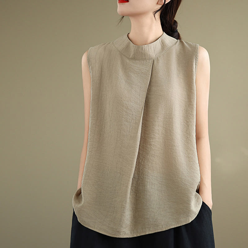 Gilet Buddha Stones manches décontracté en coton et lin avec col montant et boutons dans le dos pour femme - image 14
