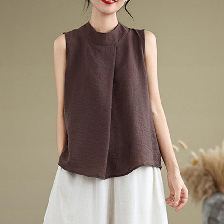 Gilet Buddha Stones manches décontracté en coton et lin avec col montant et boutons dans le dos pour femme - image 4