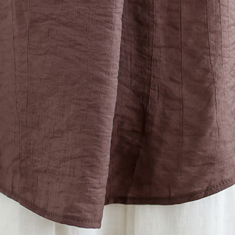 Gilet Buddha Stones manches décontracté en coton et lin avec col montant et boutons dans le dos pour femme - image 10