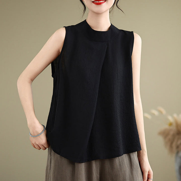 Gilet Buddha Stones manches décontracté en coton et lin avec col montant et boutons dans le dos pour femme - image 22