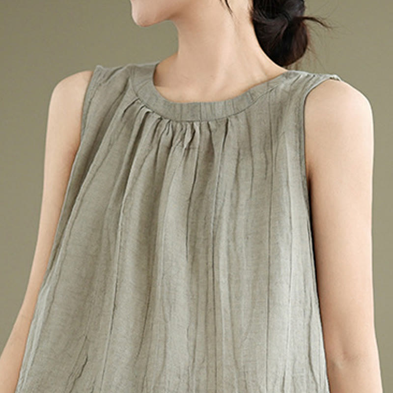 Gilet sans manches en coton et lin pour femme, col ras du cou, simple et élégant, motif Buddha Stones , été - image 4