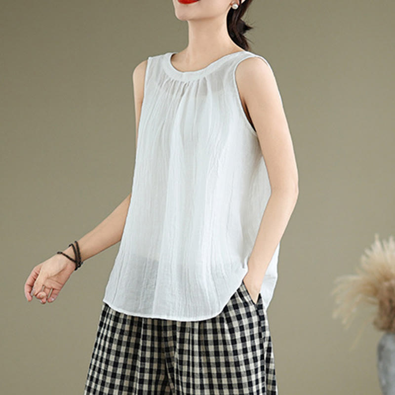 Gilet sans manches en coton et lin pour femme, col ras du cou, simple et élégant, motif Buddha Stones , été - image 13