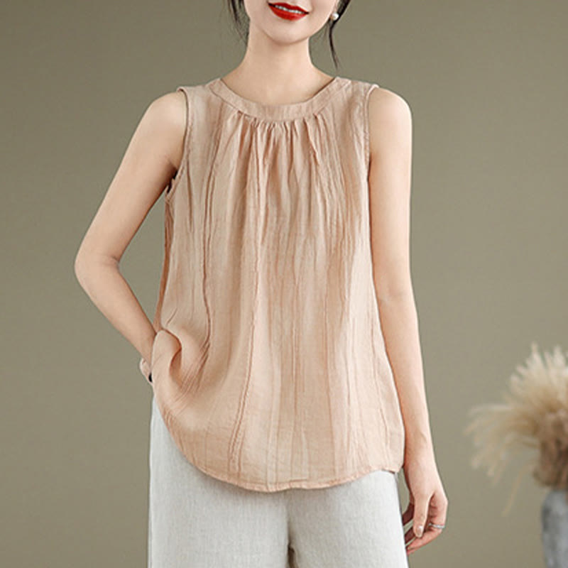 Gilet sans manches en coton et lin pour femme, col ras du cou, simple et élégant, motif Buddha Stones , été - image 27