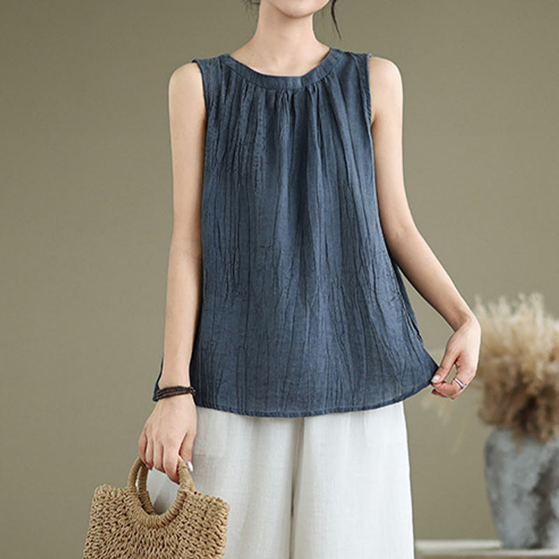 Gilet sans manches en coton et lin pour femme, col ras du cou, simple et élégant, motif Buddha Stones , été - image 16