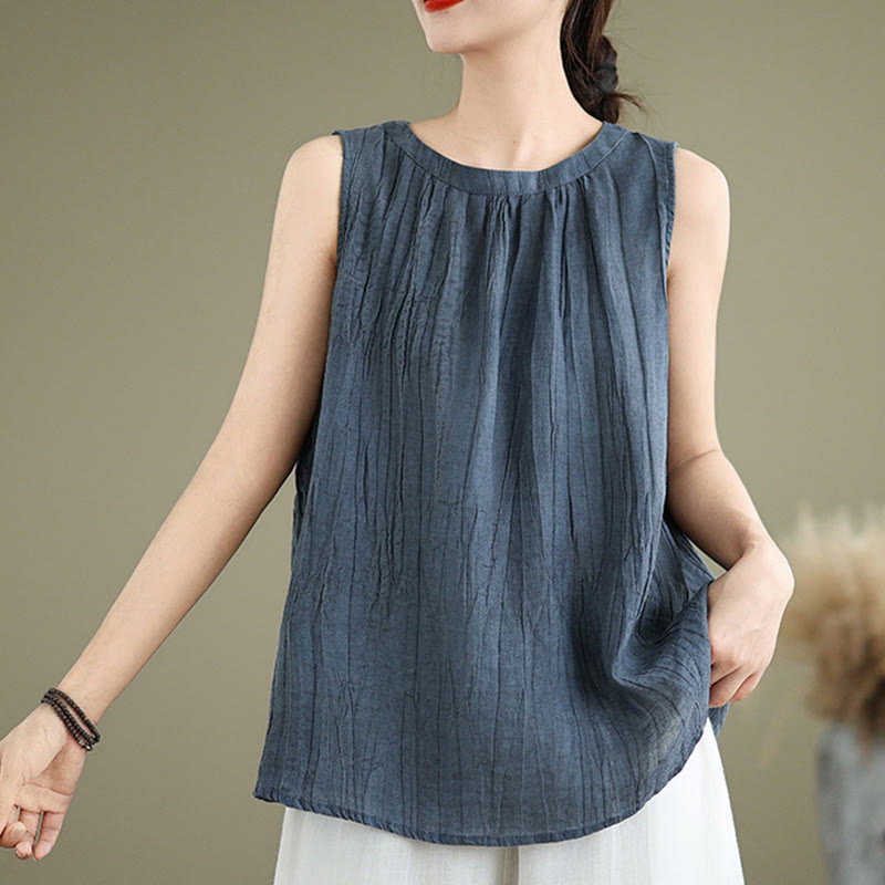 Gilet sans manches en coton et lin pour femme, col ras du cou, simple et élégant, motif Buddha Stones , été - image 17
