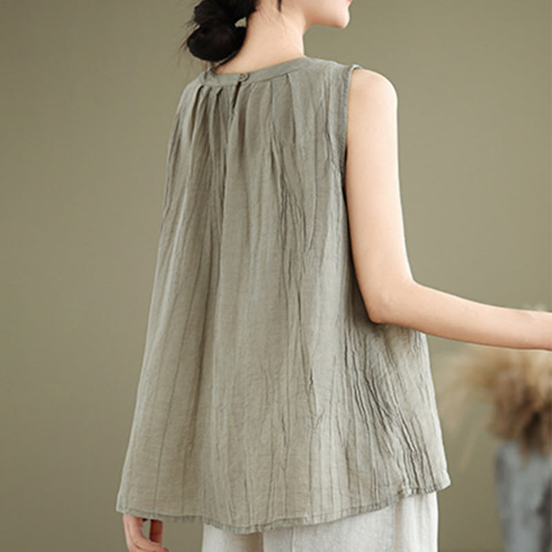 Gilet sans manches pour femme, col rond, motif froissé d'été, style simple, Buddha Stones - image 2