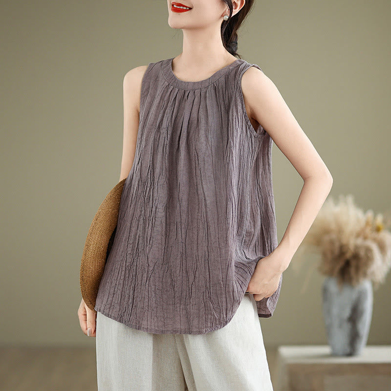 Gilet sans manches pour femme, col rond, motif froissé d'été, style simple, Buddha Stones - Prune - US8-10，UK/AU12-14，EU40-42 (2XL) - image 20
