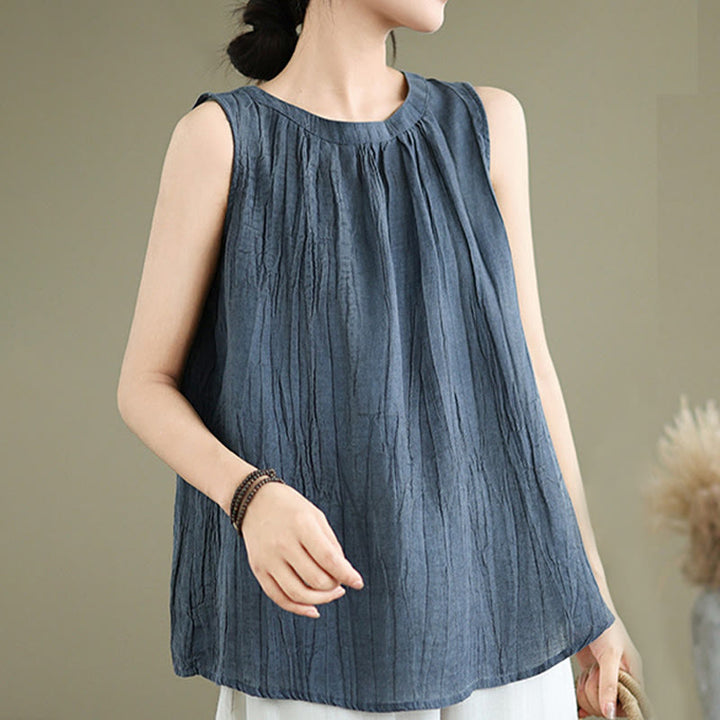 Gilet sans manches en coton et lin pour femme, col ras du cou, simple et élégant, motif Buddha Stones , été - image 18