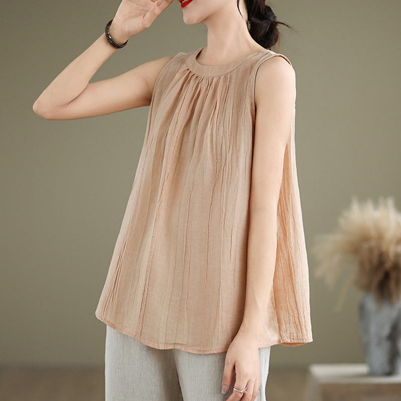 Gilet sans manches en coton et lin pour femme, col ras du cou, simple et élégant, motif Buddha Stones , été - image 30