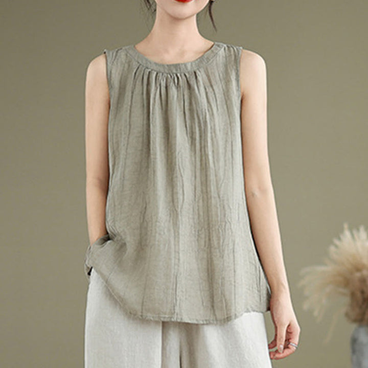 Gilet sans manches pour femme, col rond, motif froissé d'été, style simple, Buddha Stones - image 1