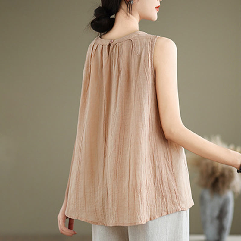 Gilet sans manches en coton et lin pour femme, col ras du cou, simple et élégant, motif Buddha Stones , été - image 29