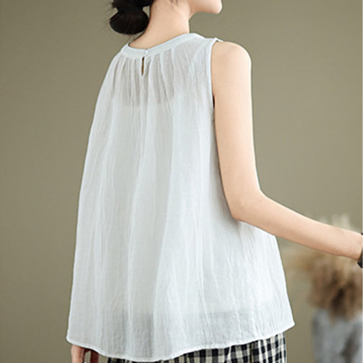 Gilet sans manches en coton et lin pour femme, col ras du cou, simple et élégant, motif Buddha Stones , été - image 14