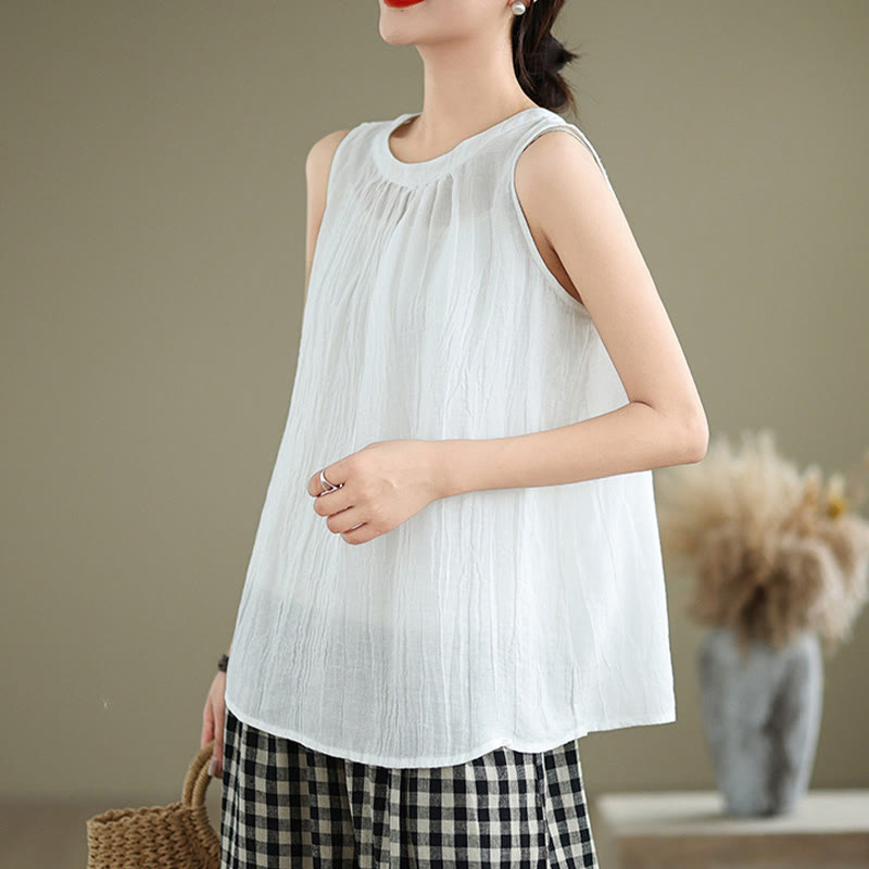 Gilet sans manches en coton et lin pour femme, col ras du cou, simple et élégant, motif Buddha Stones , été - image 12