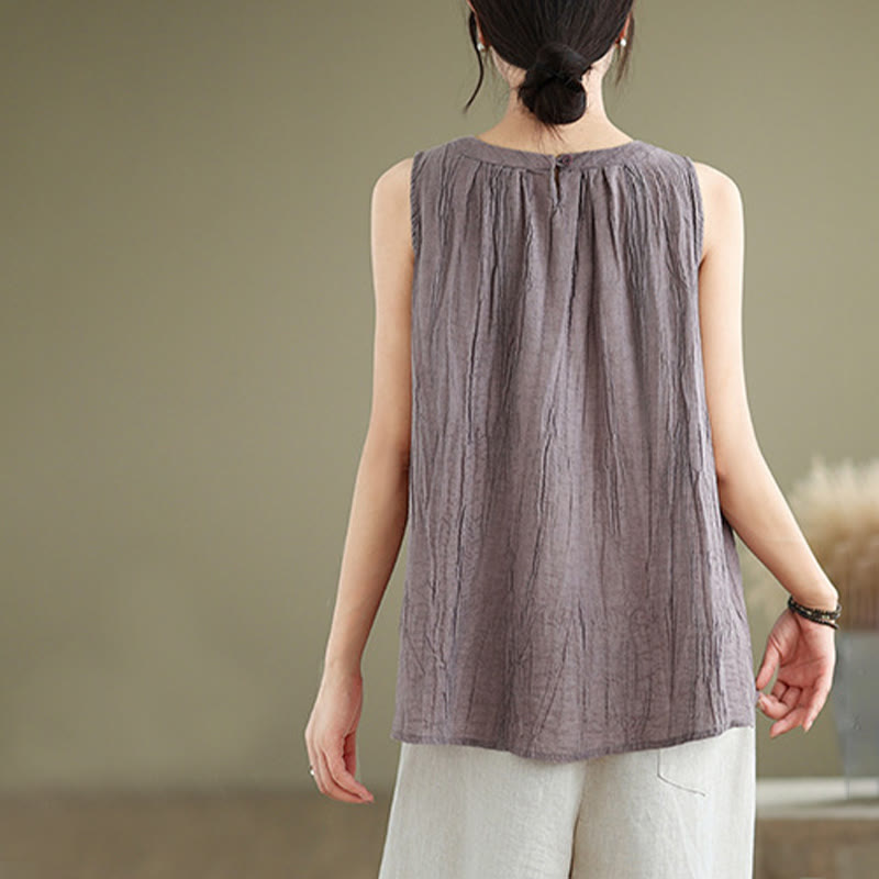 Gilet sans manches en coton et lin pour femme, col ras du cou, simple et élégant, motif Buddha Stones , été - image 23